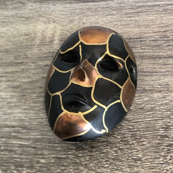 Vtg Hand Painted Brass Mask - Picture 5 of 13